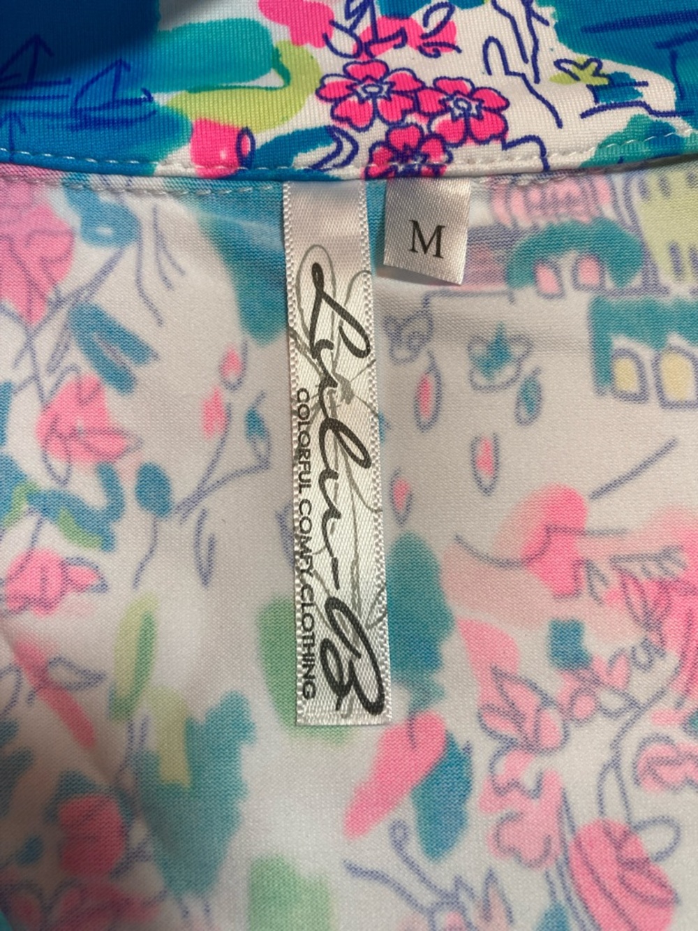 Lulu-B Sleeveless Island Print Top in Teal, Pink, Green, White - Picture 2 of 10